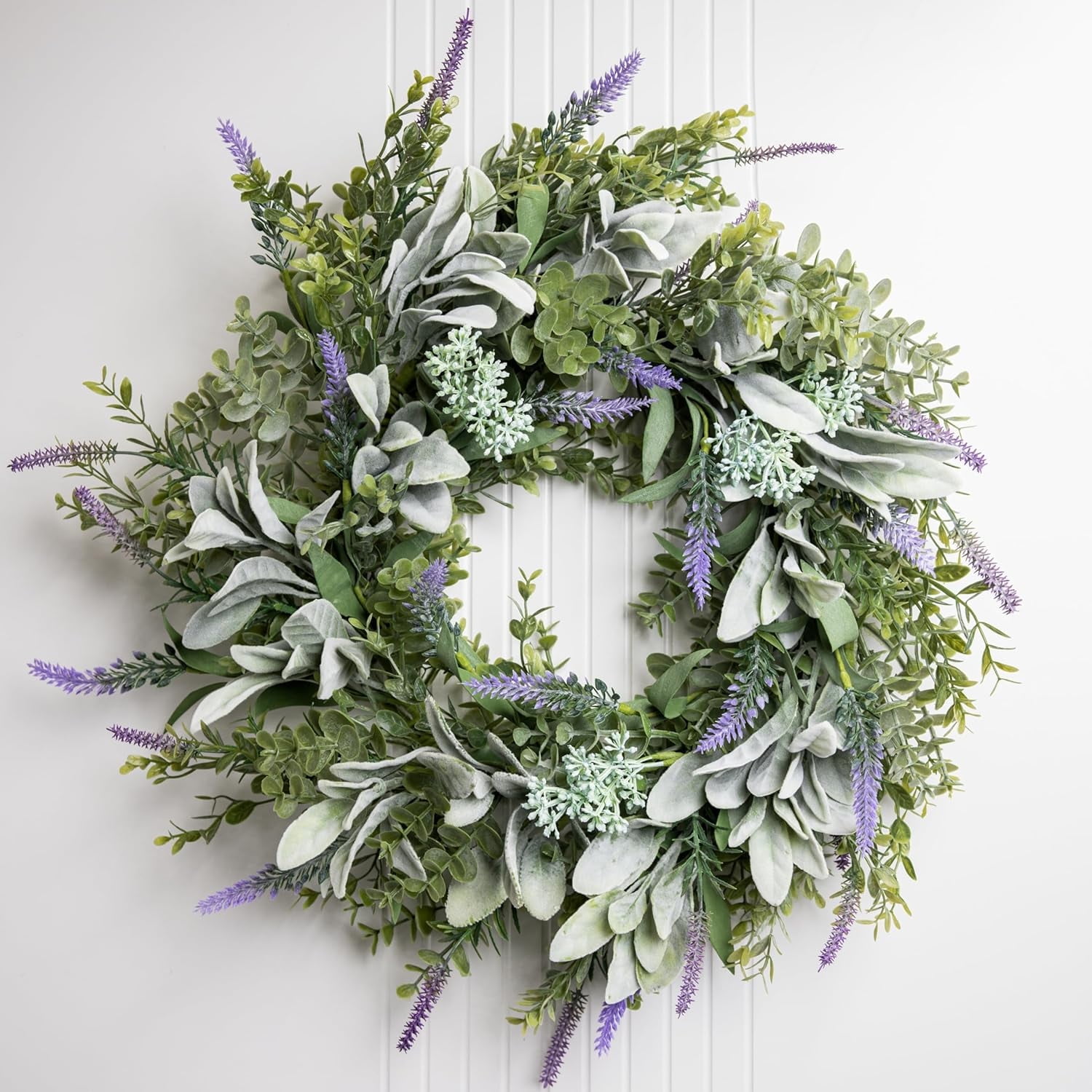 Perfnique Spring Summer Wreaths for Front Door, Lambs Ear Wreath with ...