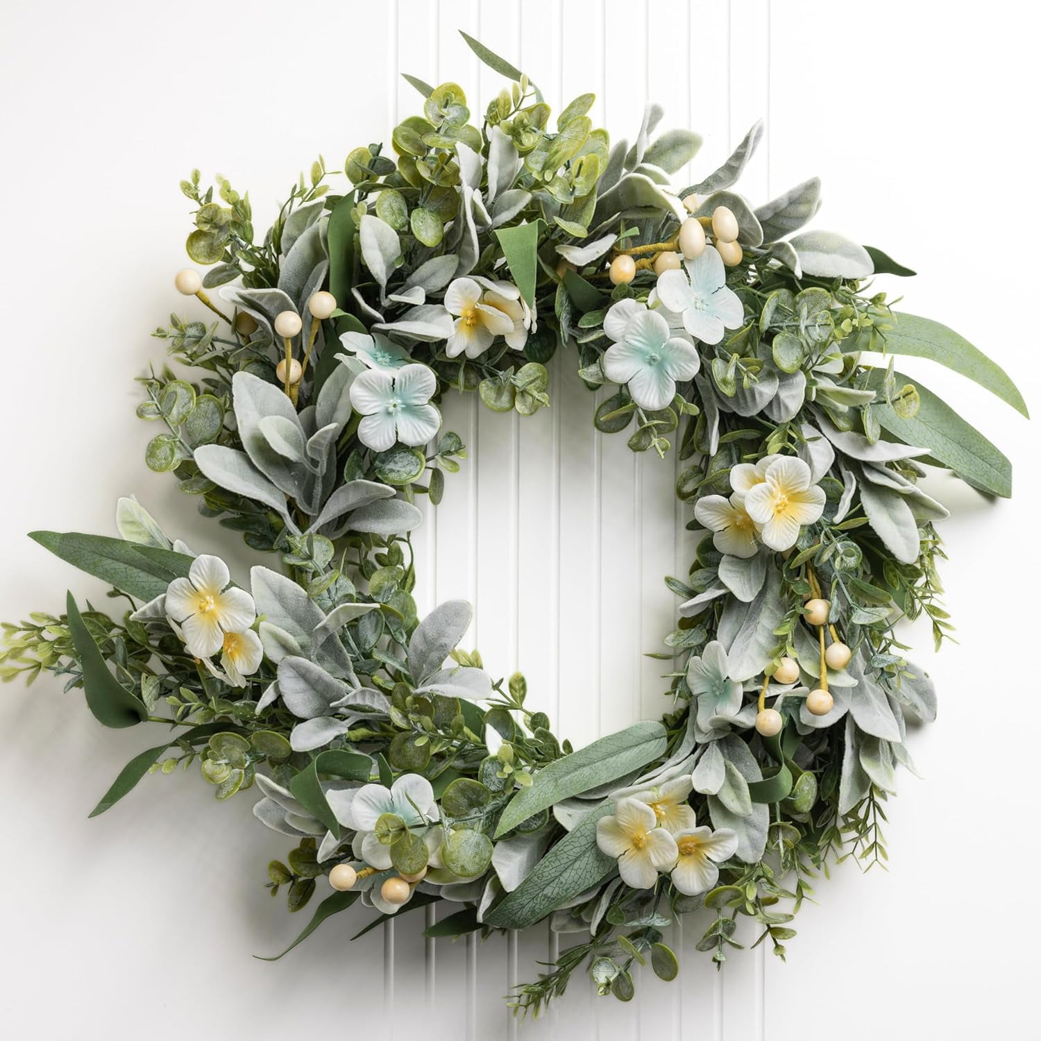 Perfnique Spring Summer Wreaths for Front Door, Lambs Ear Wreaths, 22 ...