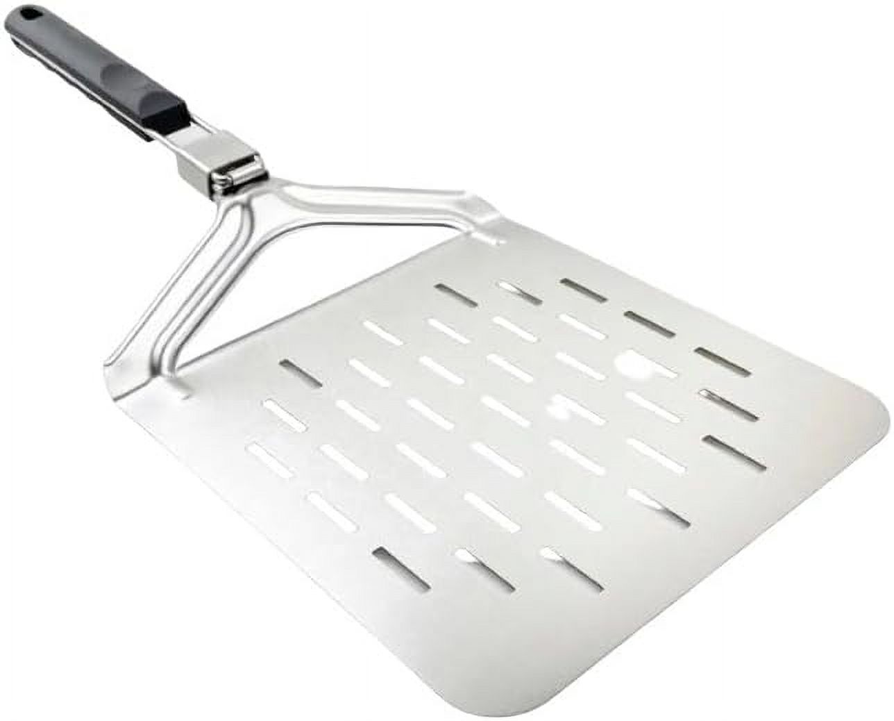 Perforated 10" metal pizza peel turner with folding handle for outdoor