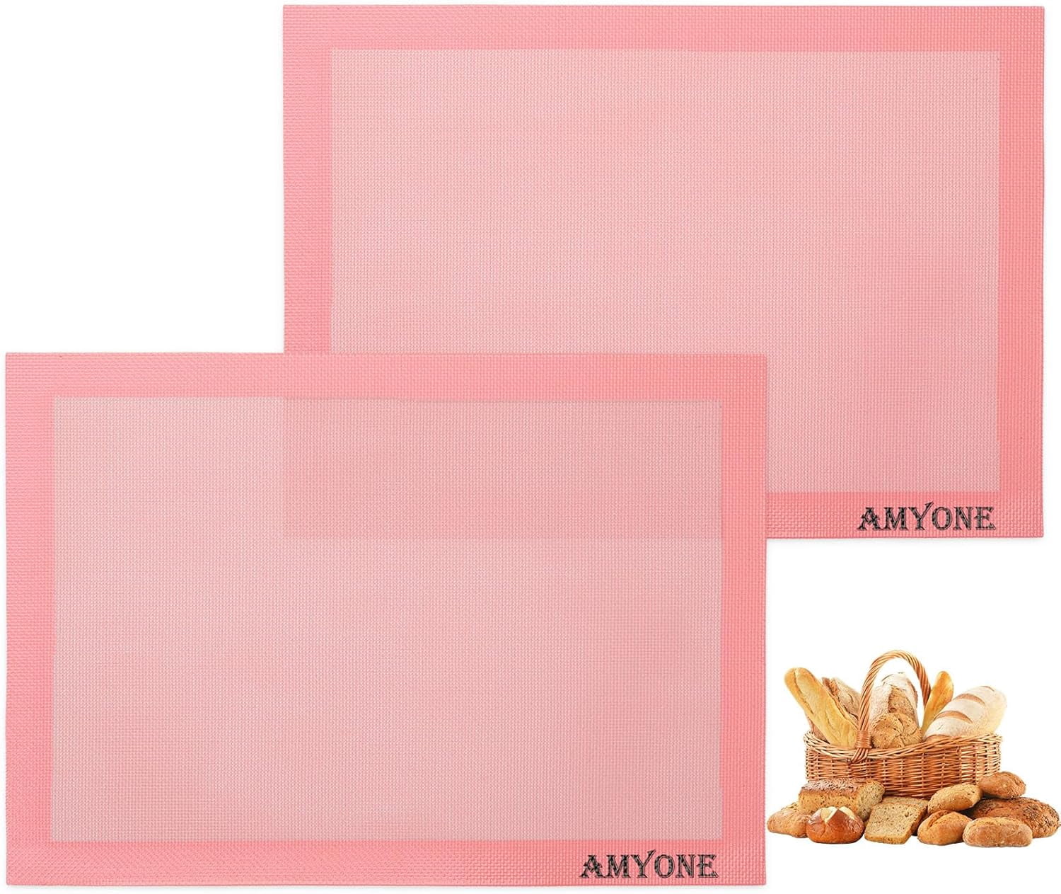 Perforated , 2 PCS Pink Eclair Silicone Mat for Half Sheet, Non-Stick Reusable Oven Liners for Making Bread/Pizza/Pastry/Cookie 11 5/8" x 16 1/2", Sakura Pink