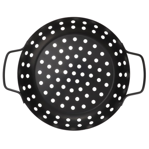 BESTYASH Black Carbon Steel Grilling Tray with Double Handles and Large Holes for Outdoor and Home Bbq Use