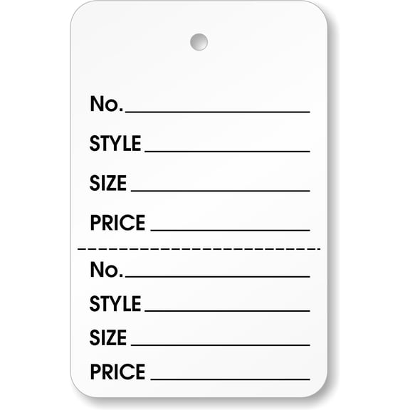 Perforated Garment Tags | Unstrung Coupon Pre-Printed Tag | Clothing Size Style Price | 1.25" x 1.875", Pack of 1000, Made in USA