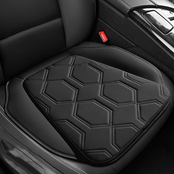 Perforated Leather Car Seat Cushion with Breathable Mesh, All Season Comfort Pad for Vehicle, Soft Support for Driver and Passenger Seats