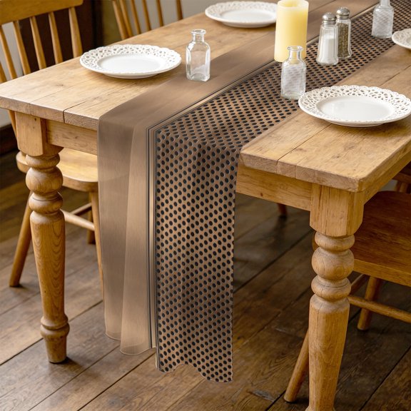 Perforated Metal 4.5ft Cheesecloth Table Runner for Wedding 19"x55", Modern Minimalist Industrial Gold Kitchen Dinner Sheer Tulle Chiffon Dresser Scarf, Holiday Party Decorations