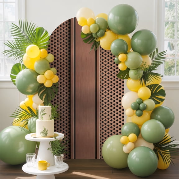 Perforated Metal Texture Arch Backdrop Cover, 4FT, Industrial Brown Steel Band Grid Holes Spandex Arch Covers Double-Sided Backdrop for Wedding Birthday Party Photo Background Decoration