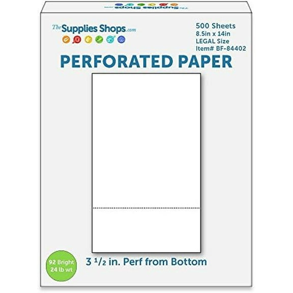 Perforated Paper, 3 1/2" From Bottom, Horizontal on White 24# LEGAL Size Copy Paper (Ream of 500)$$Office