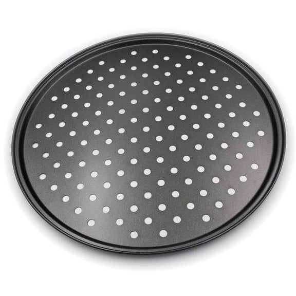 Perforated Pizza Pan, Round Non-Stick Baking Tray with Holes for Crispy Crust Cheese Pizza and BBQ Meat, Multi-Purpose Steel Oven Sheet for Home Cooking, Black