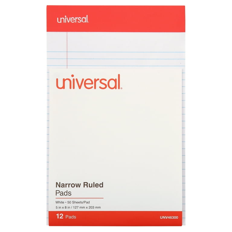 Perforated Writing Pads, Narrow Rule, 50 White 5 x 8 Sheets, Dozen Perforated Writing Pads, Narrow Rule, 50 White 5 x 8 Sheets, Dozen