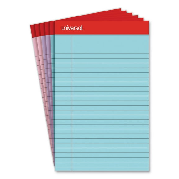 Perforated Ruled Writing Pads, Narrow Rule, Red Headband, 50 Assorted Pastels 5 x 8 Sheets, 6/Pack | Bundle of 2 Packs