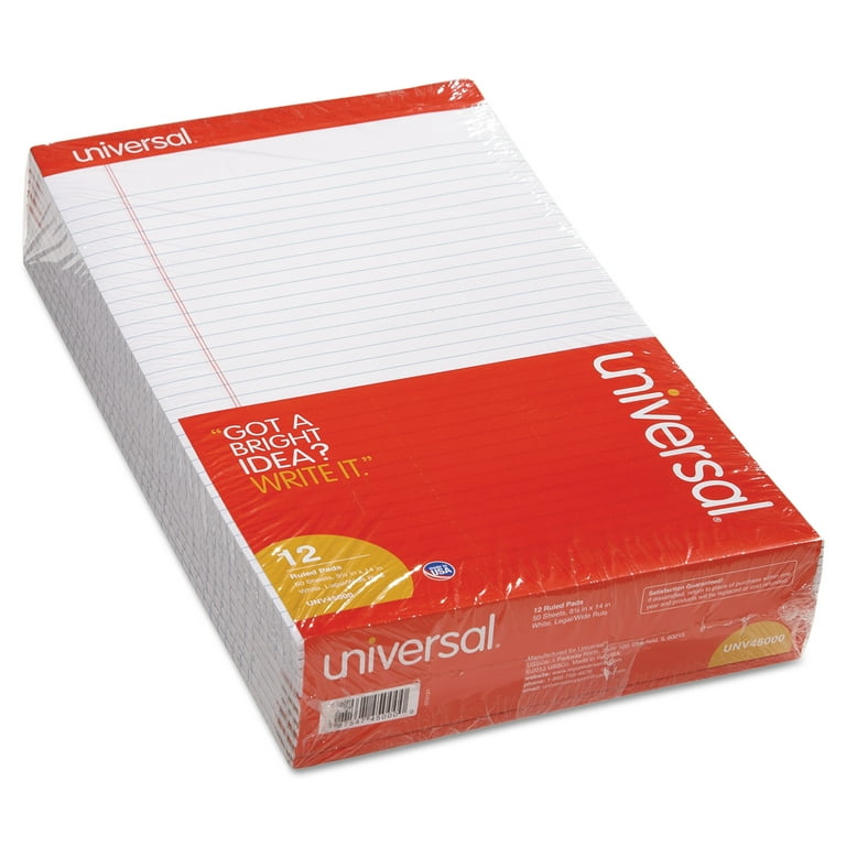 Perforated Ruled Writing Pads, Wide/Legal Rule, Red Headband, 50 Canary-Yellow 8.5 x 14 Sheets, Dozen Perforated Ruled Writing Pads, Wide/Legal Rule, Red Headband, 50 Canary-Yellow 8.5 x 14 Sheets, Dozen