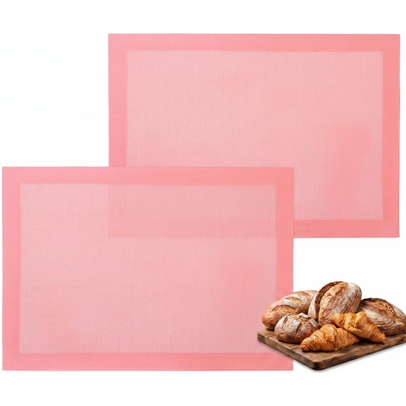 Perforated Silicone Baking Mat 2 Pack 16.5"x11.6" - Pink Eclair & Bread Non-Stick Oven Liners for Half Sheet Pans, Reusable Pastry Mats