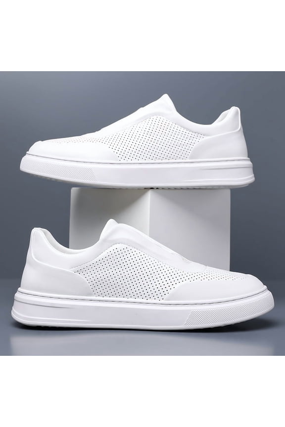 Perforated Slip-On Breathable White Platform Skate Sneakers