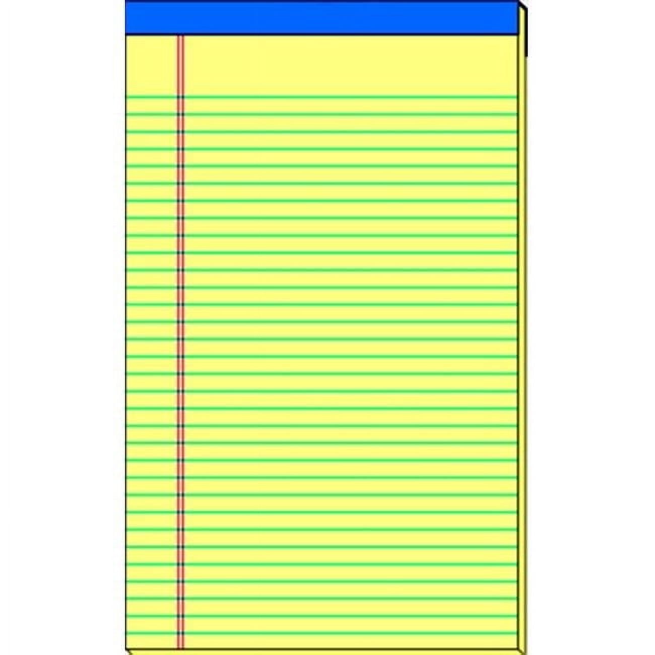 Perforated Stapled Standard Legal Pad, 8.5 x 11.75 In, 15 Lb, 50 Sheets, 0.38 In Ruling, Sulphite Bond Paper, Canary, Pack 12