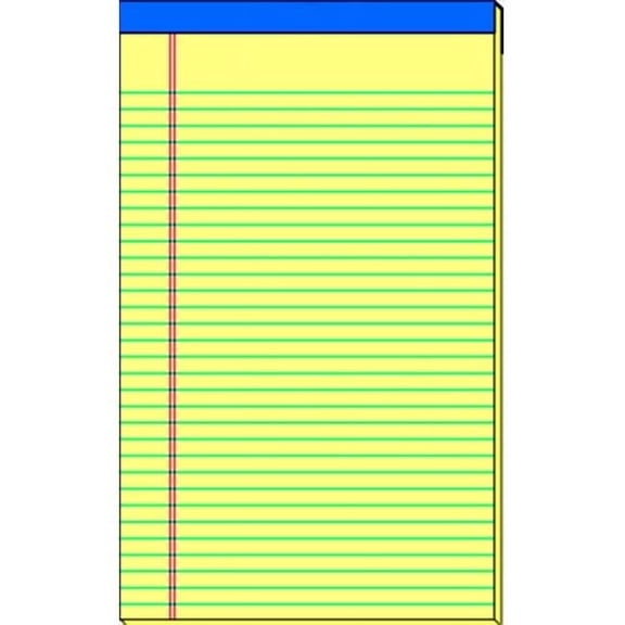 Perforated Stapled Standard Legal Pad, 8.5 x 14 In, 15 Lb, 50 Sheets, 0.38 In Ruling, Sulphite Bond Paper, Canary, Pack 12