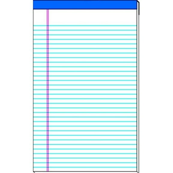Perforated Stapled Standard Legal Pad, 8.5 x 14 In, 15 Lb, 50 Sheets, 0.38 In Ruling, Sulphite Bond Paper, White, Pack 12