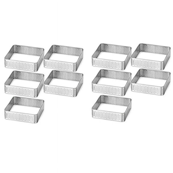 Perforated Tart Ring Stainless Steel Tartlet Molds Square Shape Mould Cake Circle French Pastry Baking Tool, 10 Pack,10 x Perforated Tart Ring,silver