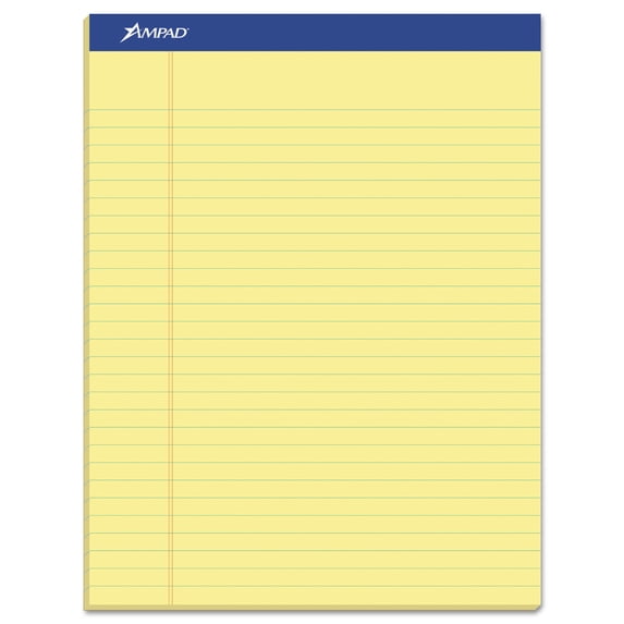 Ampad Perforated Writing Pad, 8 1/2 x 11 3/4, Canary, 50 Sheets, Dozen -TOP20220