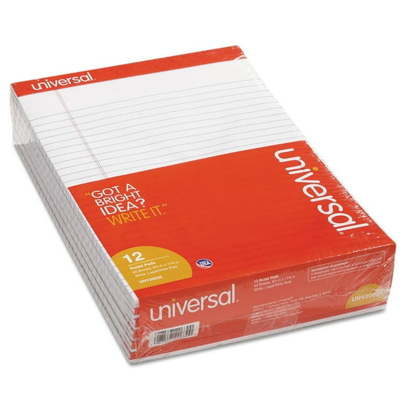 UNIVERSAL Perforated Edge Writing Pad Legal Ruled Letter White 50 Sheet Dozen 20630