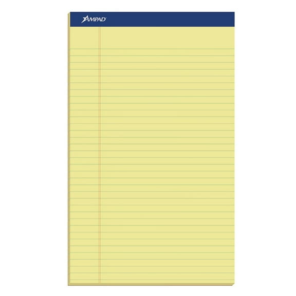 Ampad 20-230 8.5 in. x 14 in. Wide/Legal Ruled Perforated Writing Pads - Canary Yellow (1-Dozen)