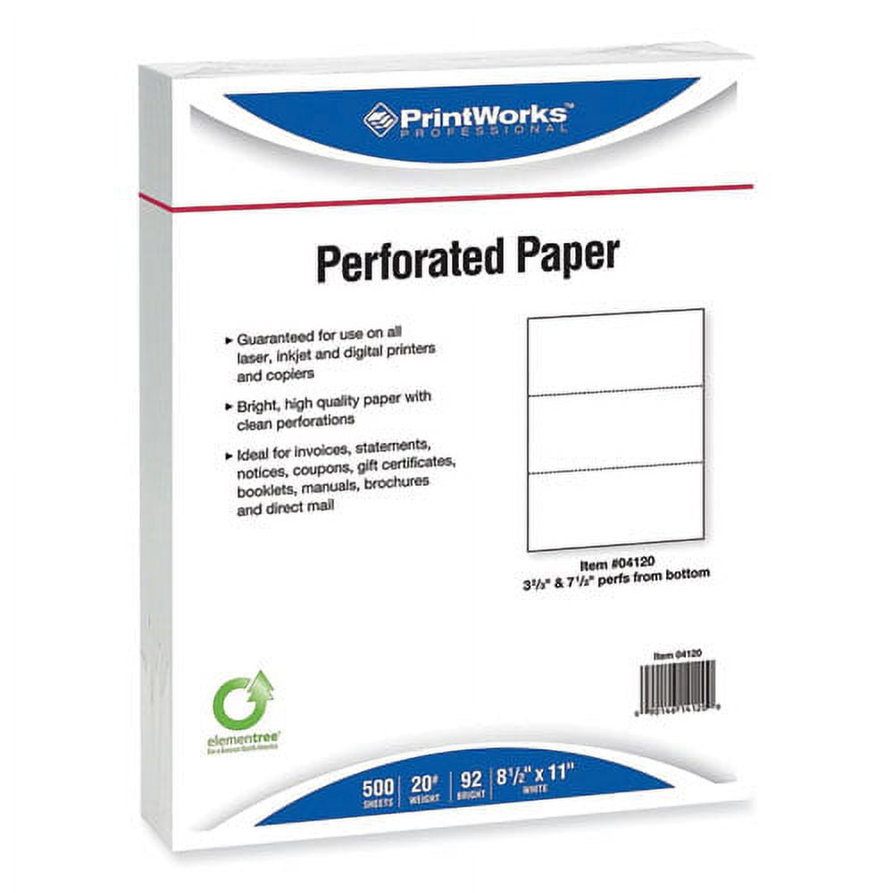 Perforated and Punched Paper, 20 lb Bond Weight, 8.5 x 11, White, 500