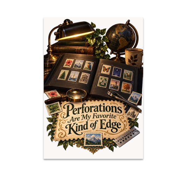 Perforations Are My Favorite Kind of Edge - Stamp Collecting Enthusiast - 13x19 Poster Print