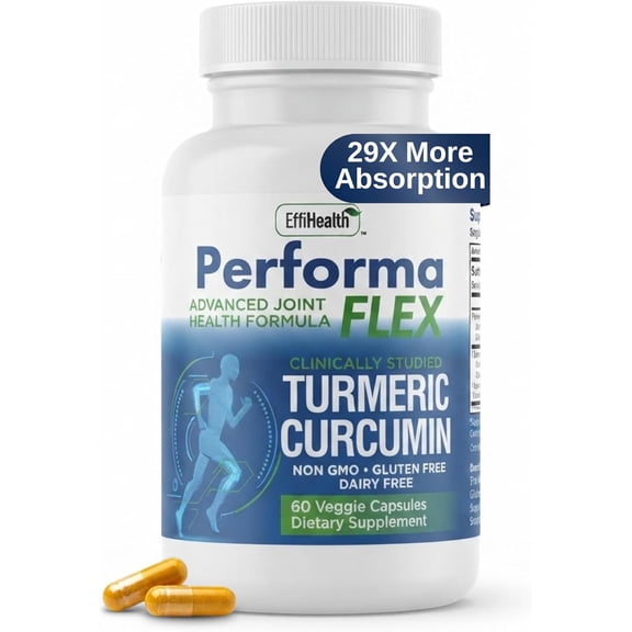 Performa Flex - Joint Support Supplement with Meriva, Turmeric Curcumin, Tart Cherry & Ginger – Ultra High Absorption – Support for Joint Mobility, Joint & Cartilage Health – 60 Capsules