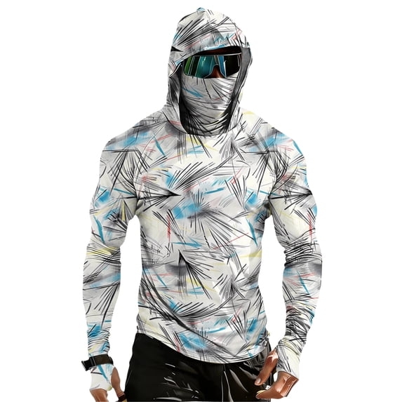 Performance Compression Hoodies for Men, UPF 50+ UV Sun Protection Long Sleeve Shirts with Face Cover for Summer Outdoor Activities