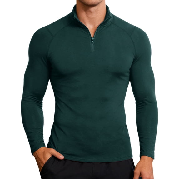 Performance Compression Long Sleeve Shirt High Elasticity Workout Running Training Athletic Fitness Top Multiple Size Selection Dark Green L