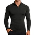 thumbnail image 1 of Performance Compression Long Sleeve Shirt High Elasticity Workout Running Training Athletic Fitness Top Quarter-Zip Stand Collar Top Black L, 1 of 6