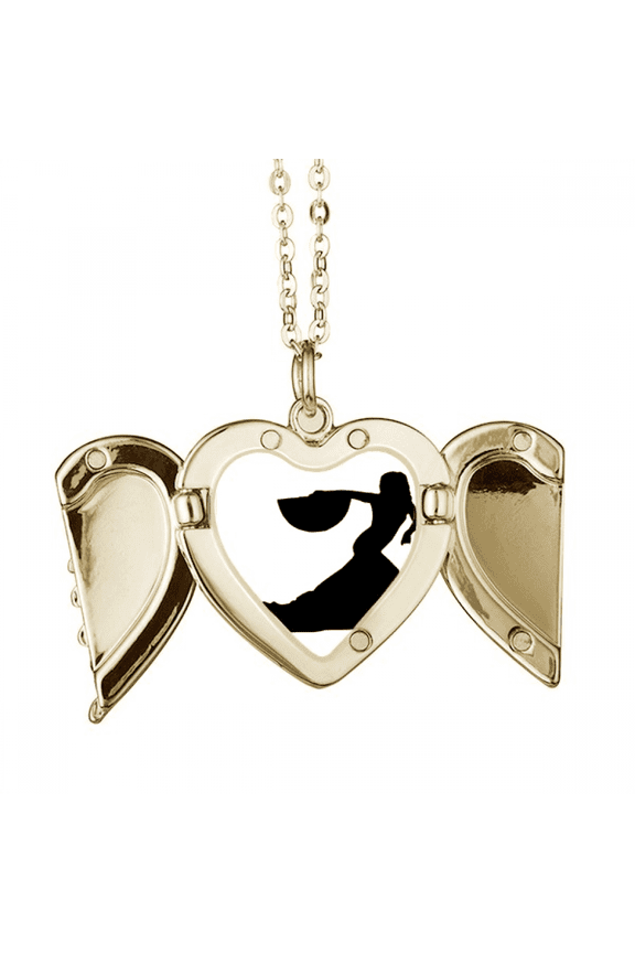 Performance Dancer Fan Dancing Folded Wings Peach Heart Pendant Necklace
