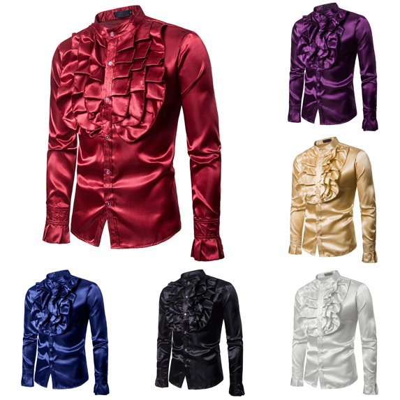 Performance Design Men's Standing Casual Fashion Long Sleeve Shirt Red M