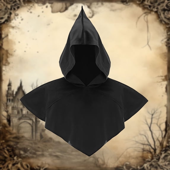 Performance Drama Festival Hooded Cape Wrap Year Round Use With Robes Cloak Poncho Short Unisex, Black
