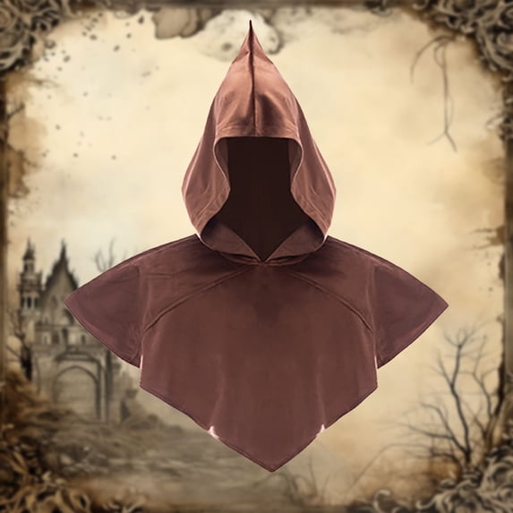 Performance Drama Festival Hooded Cape Wrap Year Round Use With Robes Cloak Poncho Short Unisex, Brown