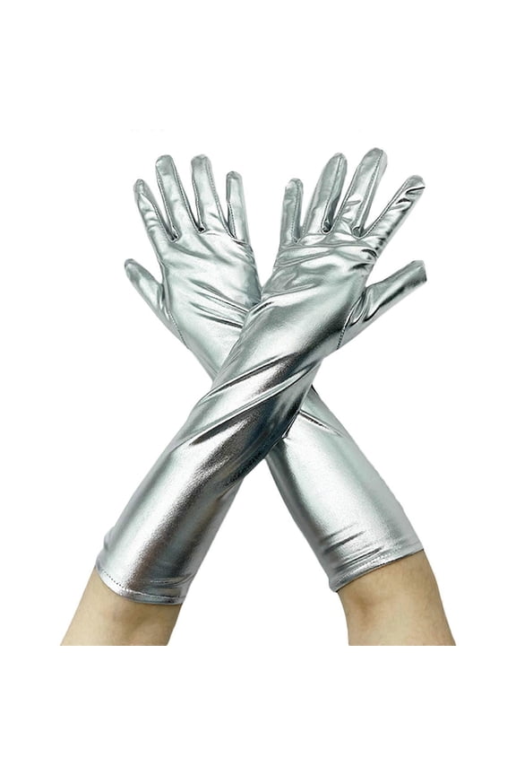 Performance Gloves Long Faux Leather Gloves Women Long Punk Gloves Pole Dance Gloves Dance Gloves Skinny Long Gloves Silver