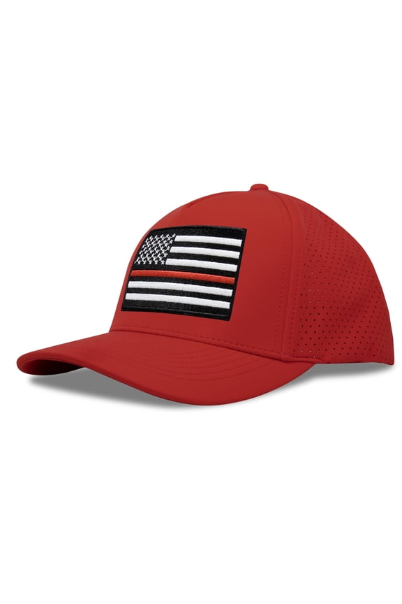 Performance Golf Hat – Adjustable Snapback Trucker Baseball Cap for Men & Women - Jetset Series (Thin Red Line, Red Rosso)