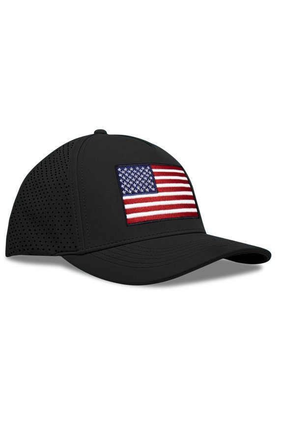 Performance Golf Hat – Adjustable Snapback Trucker Baseball Cap for Men & Women - Jetset Series (USA, Midnight Black)