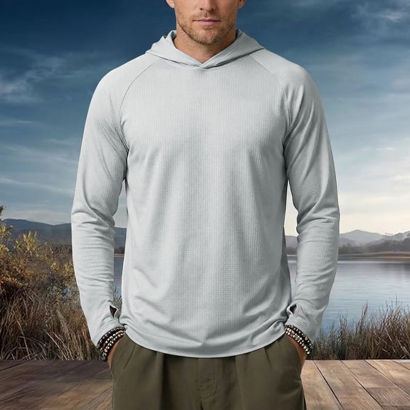 Performance Hoodie Long Sleeve Workout Shirt With Stretch Fabric For Running Gym Training (Light Gray XL)