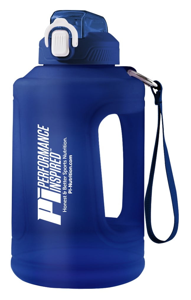 Performance Inspired Nutrition - 1/2 Gallon Water Jug - BPA free - Time Markers - Blue