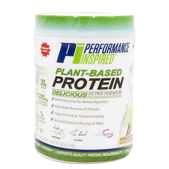 Performance Inspired Nutrition Plant Protein Powder - Vegan Protein Powder -  All Natural - 20G - 1B Probiotics - Digestive Enzymes - Fiber Packed - G Free-  Vanilla Bean - 1.5 Lbs.