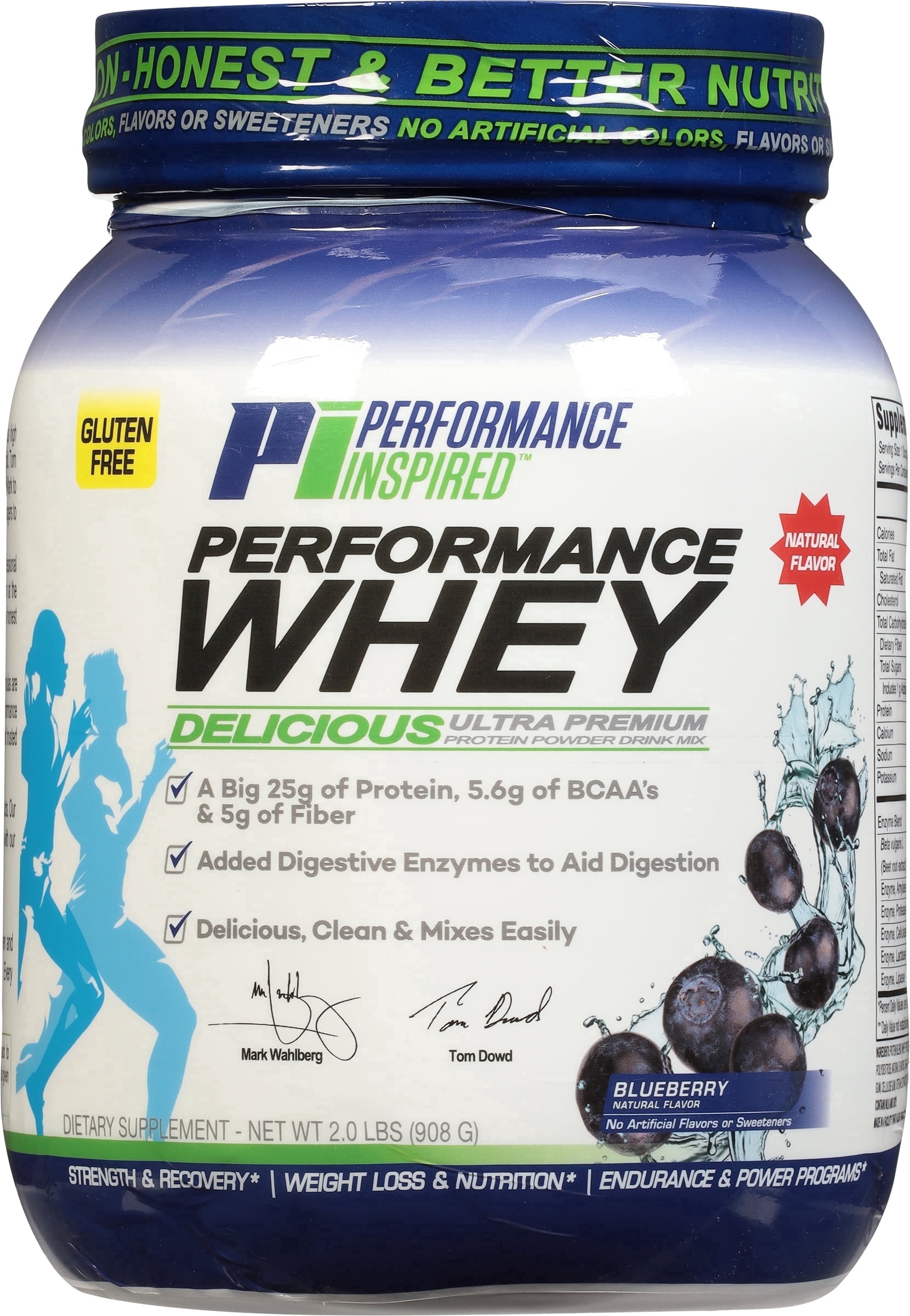 Performance Inspired Nutrition - Whey Protein Powder - All Natural - 25G - BCAAs - Digestive Enzymes - Blueberry - 2 lbs