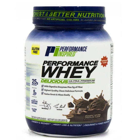 Performance Inspired Nutrition - Whey Protein Powder - All Natural - 25G - BCAAs - Digestive Enzymes - Decadent Chocolate - 2 Lbs