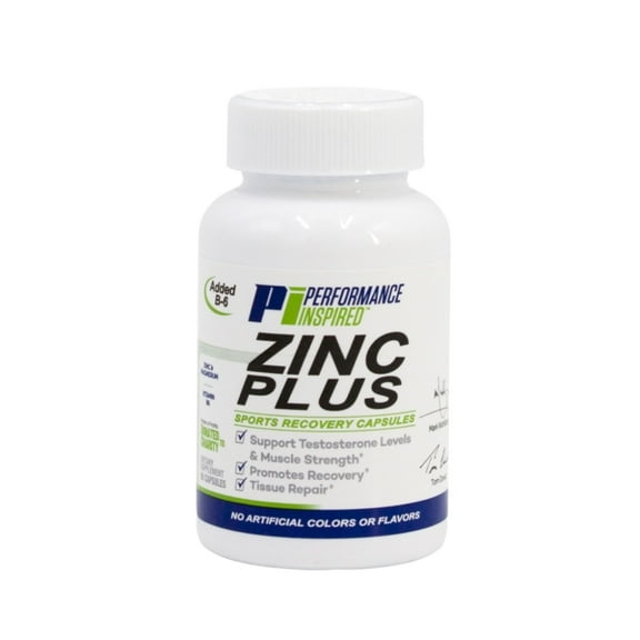 Performance Inspired Nutrition - Zinc Plus Sport Recovery Capsules - with Vitamin B6 - with Magnesium - Recovery - Tissue Repair - 90 Count
