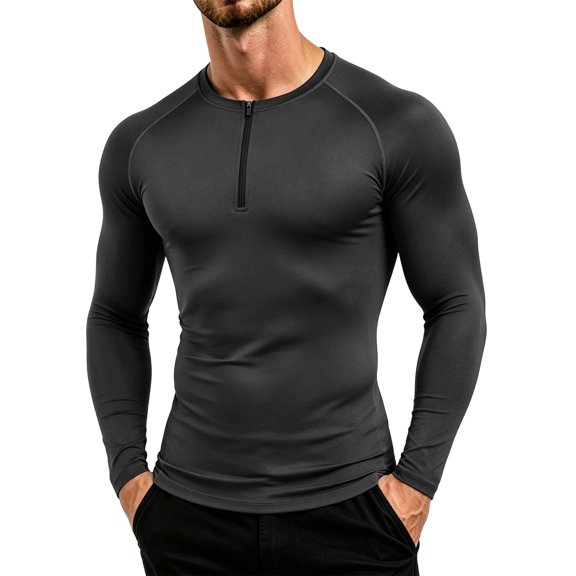 Performance Long Sleeve Mock Neck Athletic Base Layer Top Moisture-Wicking Slim Fit Winter Training Compression Shirt for Men