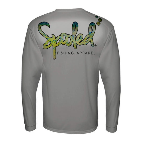 Performance Long Sleeve Silver with Spooled Mahi Skin Logo SPF-30