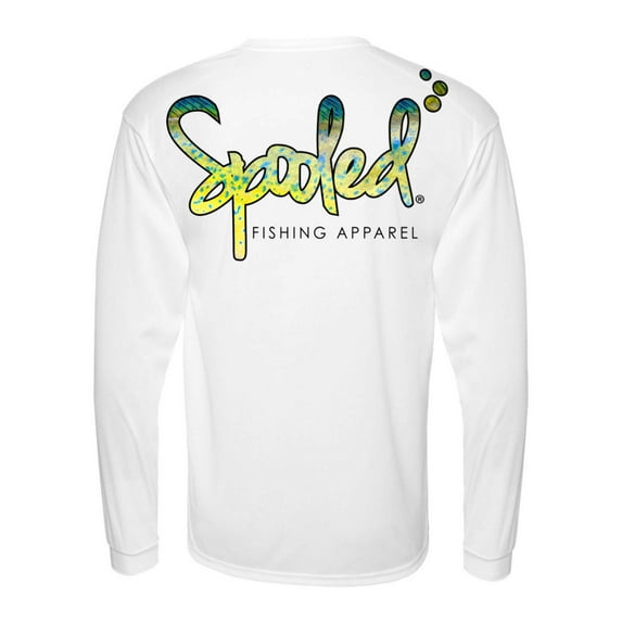 Performance Long Sleeve White with Spooled Mahi Skin Logo SPF-30