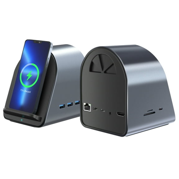 Performance Master 10-in-1 USB-C Multifunction Docking Station Wireless Charging USB3.0 Ports PD100W Fast Charging 4K HDMI SD/TF Card Reader Fit for Windows Mac Android iPad