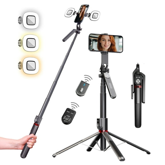 Performance Master 86 inch 360 Rotation Selfie Stick & Tripod with Dual Remote and LED Fill Light