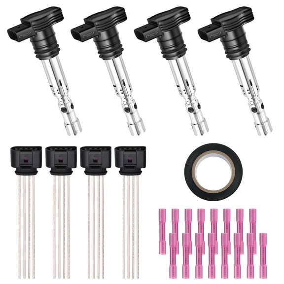 Performance Master Set of 4 Ignition Coils Pack & Pigtail Connector Wiring Harness Kit Compatible with Volkswagen Beetle Golf Jetta Passat Derby Audi A3 A4 S3 TT Quattro1.8L L4 Replacement for UF411