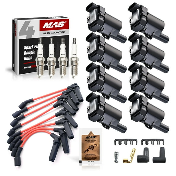 Performance Master Set of 8 Round Ignition Coils UF262, Spark Plugs SP479 & 8.5mm Wire for Chevy GMC Cadillac Hummer 4.8L 5.3L 6.0L + Free Anti-Seize Lubricant 5g
