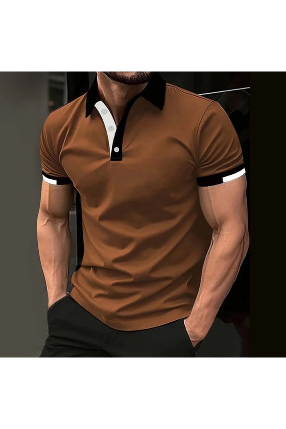 Performance Men's Mesh Panel Polo Shirt Quick Dry Intense Workouts (Brown XXXXL)